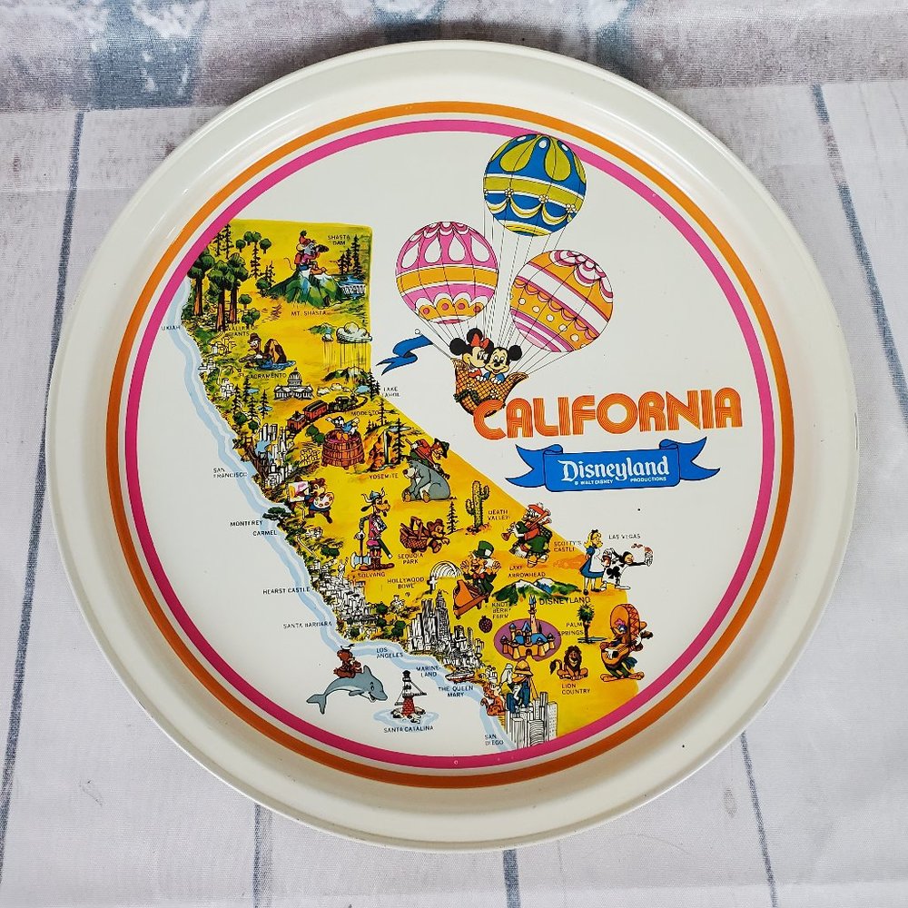 Vintage California Disneyland Souvenir Metal Serving Tray 10.5 Inch Round